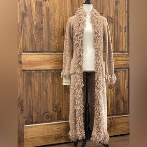 Halukoko fringe maxi cardigan / duster sweater coat. Size Small NWT
